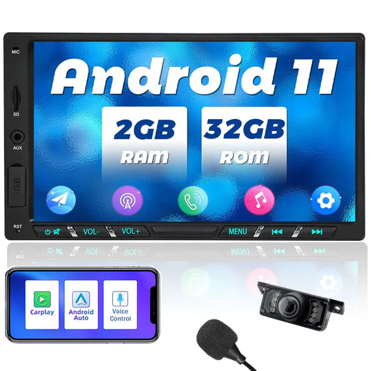 Android 11 Car Stereo with Wireless  Carplay Double Din Android Auto Car Radio 7 Inch IPS G+G Touch Screen Bluetooth WiFi GPS Navigation Mirrorlink DSP Octa Core Backup Camera
