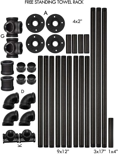 Bathroom Towel Rack, Wall Mounted Industrial Pipe Organizer Holder, Bath Hand Towel Washclothese Storage Holder, RV Camper Organizer Shelf (Black, Standing 40")
