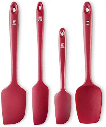 Di Oro Seamless Series 4-Piece Silicone Spatula Set - 600Â°F Heat-protected Pro-Grade Rubber Spatulas - Spoonula, Large Spatula, Small/Mini Spatula, and Jar Spatula - Kitchen Utensil Set (Red)