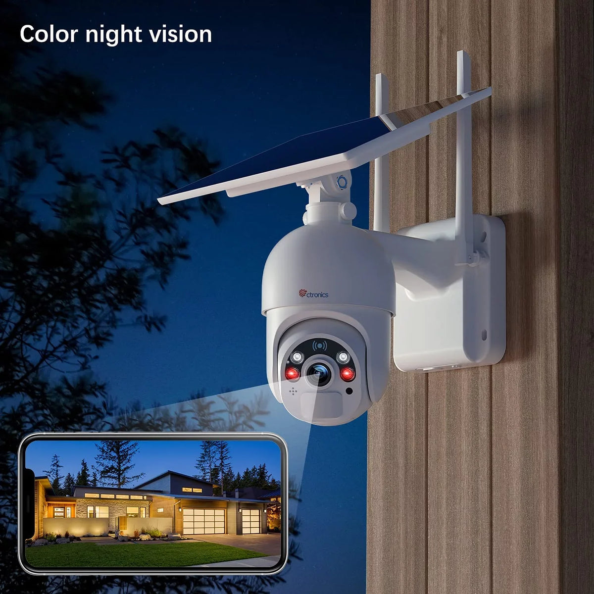 Ctronics Solar Security Camera,PTZ Home Security Camera Wireless Outdoor,WiFi Surveillance Camera with Spotlight Color Night Vision, AI Human Detection, 2-Way Audio,IP66 Waterproof(S20)