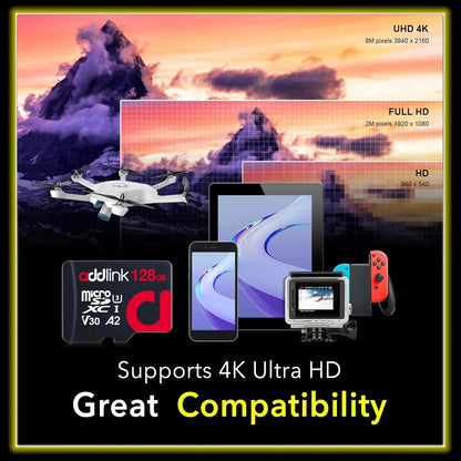addlink roSDXC 128GB 2-Pack + Adapter UHS-1 U4 V30, appropriate for Android Smartphones, Camera, Dash Cam Tablets, Go