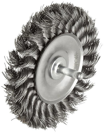 Weiler 17687 4" Stem-Mounted Knot Wire Wheel, .014" Steel Fill, 1/4" Stem, Made in the USA