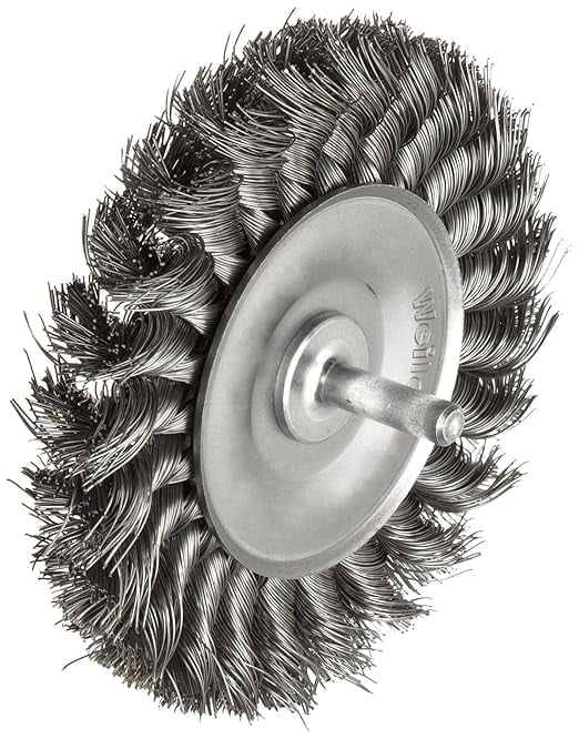 Weiler 17687 4" Stem-Mounted Knot Wire Wheel, .014" Steel Fill, 1/4" Stem, Made in the USA