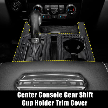 Carbon Fiber Pattern Car Center Console Gear Shift Cup Holder Trim shield for  F-150 2015 2016 2017 2018 2019 Black