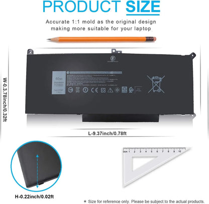 60Wh F3YGT 7480 7490 7380 7390 7280 7290 Laptop y for  Latitude 12 13 14 7000 Series DM3WC 2X39G DM6WC