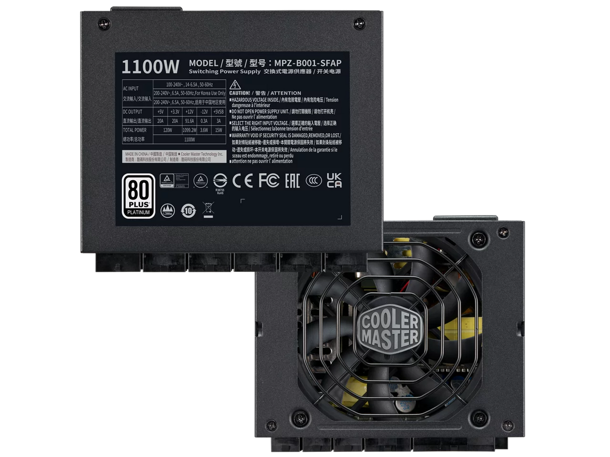 Cooler Master V1100 SFX Platinum Fully Modular, Fully ATX3.0, 1100W SFX, 80+ Platinum Efficiency, ATX Bracket Included, SFX Form Factor (MPZ-B001-SFAP-BUS)