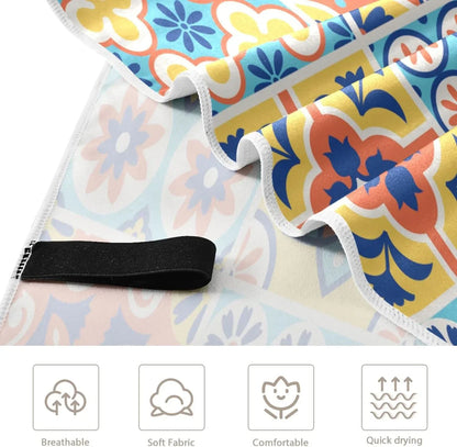 Bestwell Mexican Talavera Tiles Style Beach Towel Oversized Towel Blanket, Thin Lightweight Microfiber Sand Free Quick Dry Towel, 31”X71” Multipurpose Pool Bath Yoga Swim Shower Towel