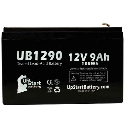 3x Pack - suitable Amigo Mobility TravelMate Battery - Replacement UB1290 Universal Sealed Lead Acid Battery (12V, 9Ah, 9000mAh, F1 Terminal, AGM, SLA) - Includes 6 F1 to F2 Terminal Adapters
