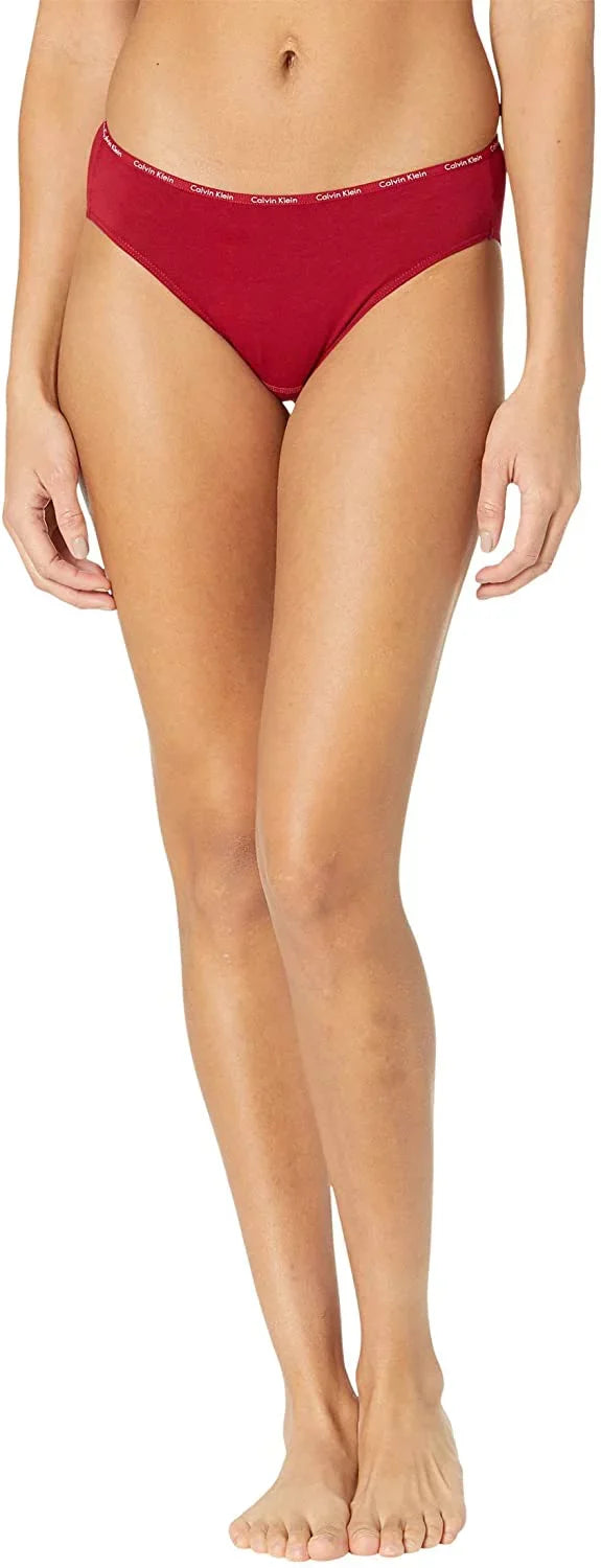 Calvin Klein Women's 5-Pack Signature Cotton Bikini, Red Gala \ Black,M - US