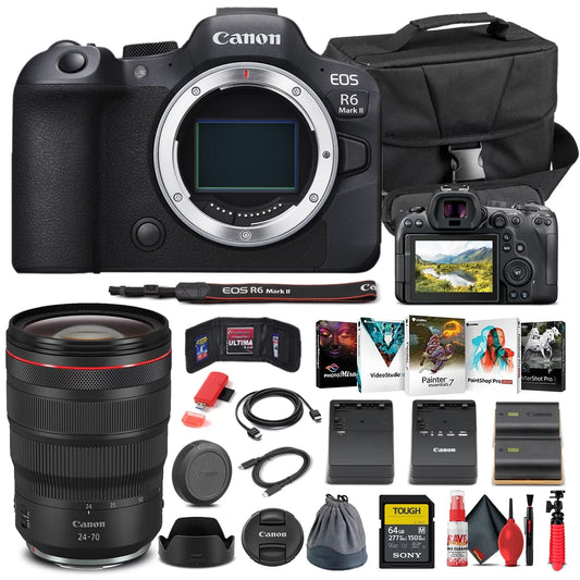EOS R6 Mark II Mirrorless Camera (5666C002) +  RF 24-70mm Lens + 64GB Memory Card + Case + Corel Photo Software + LPE6 Battery + External Charger + Card Reader + More