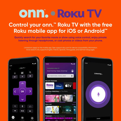50” QLED 4K UHD (2160p) Roku Smart TV with Dolby Atmos, Dolby Vision, Local Dimming, 120hz Effective Refresh Rate, and HDR (100071700). onn