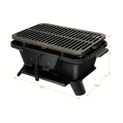 Heavy Duty Cast Iron Charcoal Grill Tabletop BBQ Grill Stove for Camping Picnic
