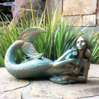 Bronze Patina Sexy Mermaid Nautical Beach Statue. Homestyles 12 in