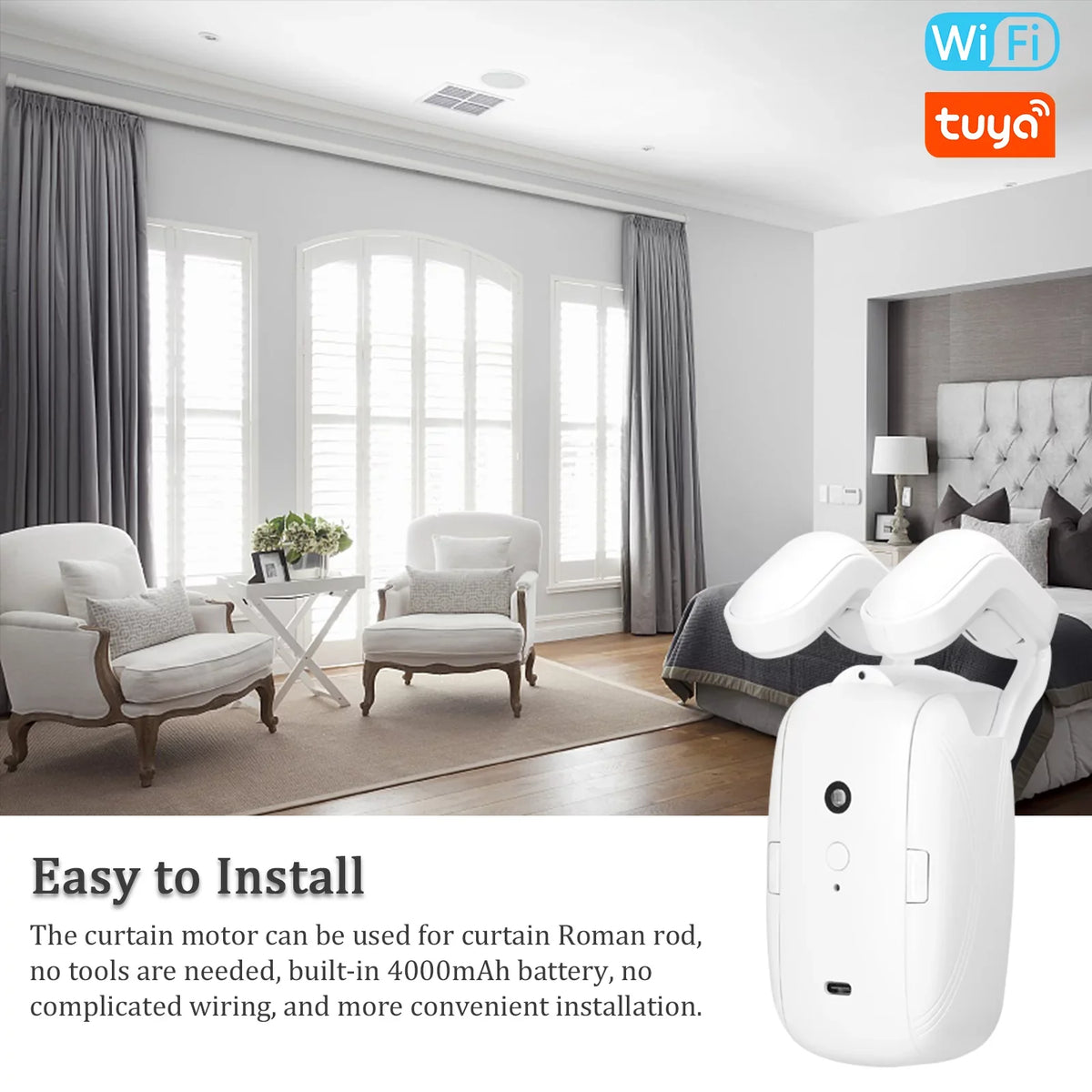 Htovila WiFi Intelligent Curtain Motor Electric Curtain Robot Automatic Opener No Wiring with Gateways Support APP Remote Control Timer Setup & Sensing suitable with Home for Roman Rod