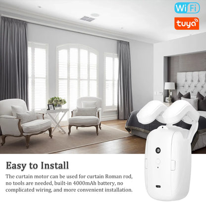 Htovila WiFi Intelligent Curtain Motor Electric Curtain Robot Automatic Opener No Wiring with Gateways Support APP Remote Control Timer Setup & Sensing suitable with Home for Roman Rod