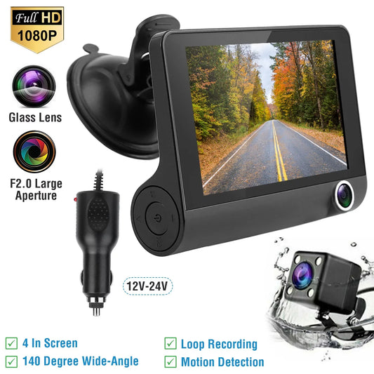 iMountek Car Recorder Driving Camera 3 Lens Car Dash Camera 4In 3 Lens Vehicle Driving Recorder Seamless Recording