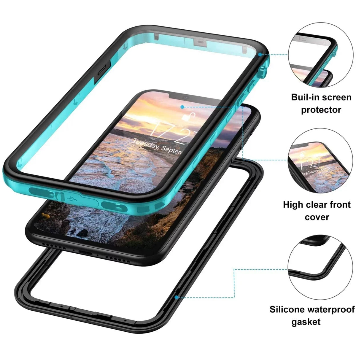 For  iPhone XR Waterproof Case wrap Built-in Screen Protector Fully Sealed Life Shockproof Snowproof Underwater
