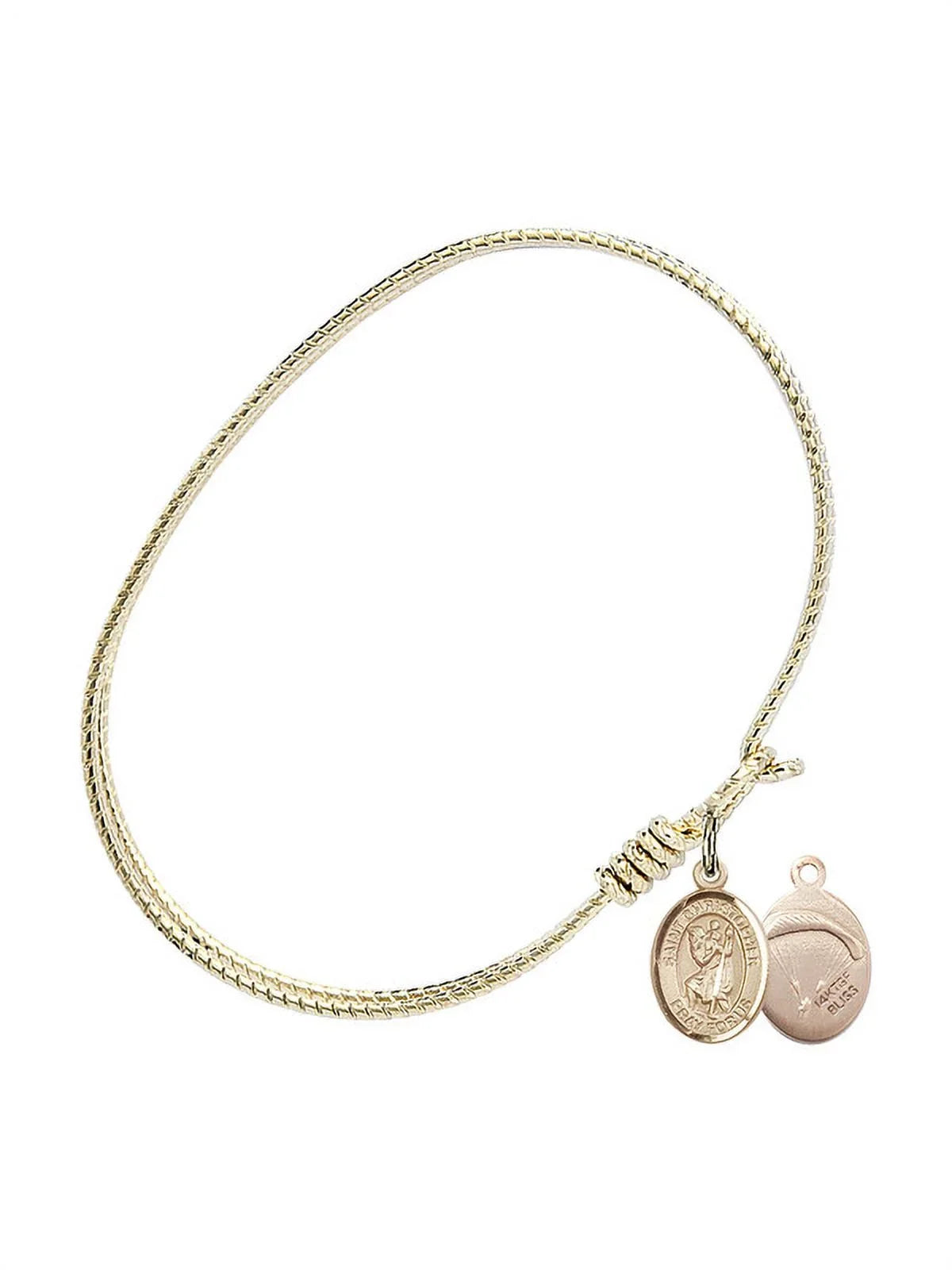Christopher/Paratroopers in Gold-Filled. 7 1/4 inch Oval Eye Hook Bangle Bracelet w/ St