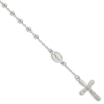 Auriga Fine Jewelry 925 Sterling Silver Beaded Single Decade Rosary Bracelet 7.5inch for Women