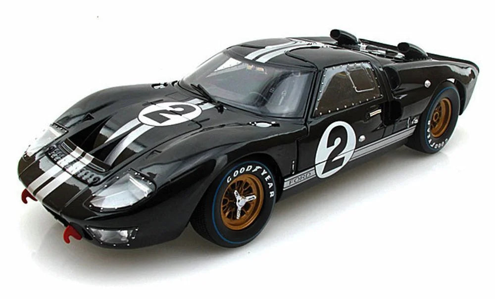 Diecast Car w/Display Case - 1966  GT-40 MK II #2, Black w/ Silver Stripes - Shelby  SC408 - 1/18 Scale Diecast Model Toy Car