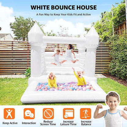 Connsann White Bounce House  Commericial Grade PVC  Jump Castle with Blower & Ball Pit  for Kids Outdoor Indoor Party
