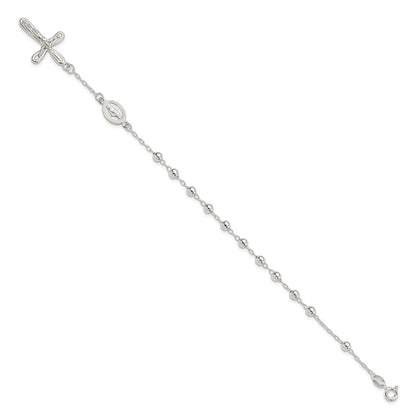 Auriga Fine Jewelry 925 Sterling Silver Beaded Single Decade Rosary Bracelet 7.5inch for Women