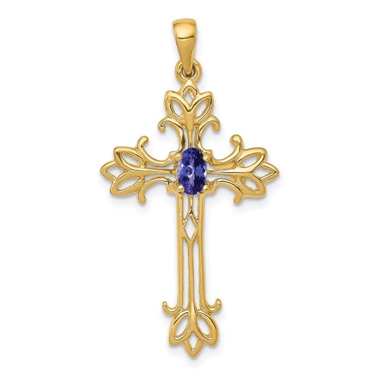 14k 5x3mm Oval Tanzanite cross Pendant