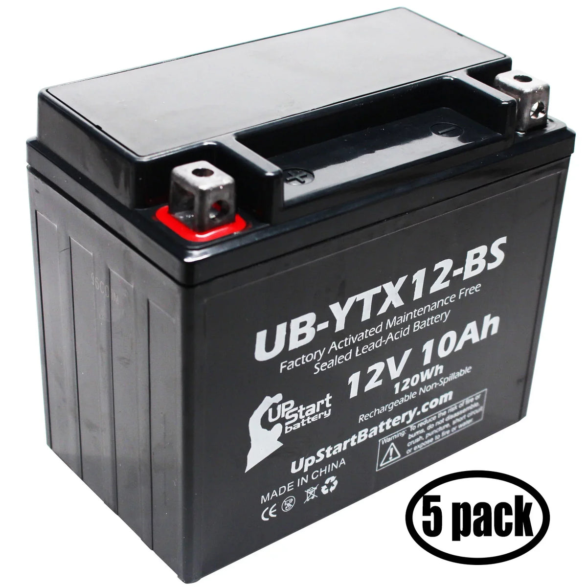 5-Pack UpStart Battery Replacement for 2001 Suzuki GSX-R1000 1000 CC Factory Activated, Maintenance Free, Motorcycle Battery - 12V, 10Ah, UB-YTX12-BS