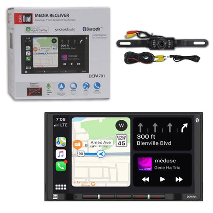 Dual DCPA701 2DIN 7" Digital Media Car Stereo w/ Bluetooth  Carplay Android Auto + DCO License Backup Camera
