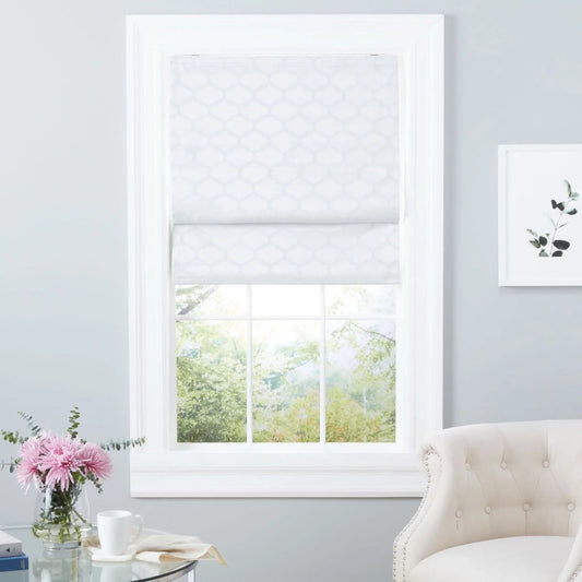 Exclusive Home Montague Trellis Total Blackout Roman Shade, 31"x64", White