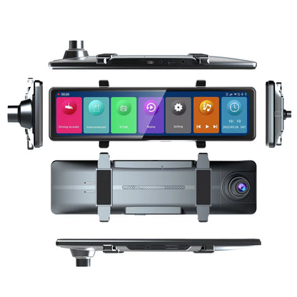 Andoer 3 Cameras Dash Cam 12in 2.5K Clear Car Rearview Mirror Car Video Recording Touched Screen Car Recorder Carplay Auto Driving Recorder