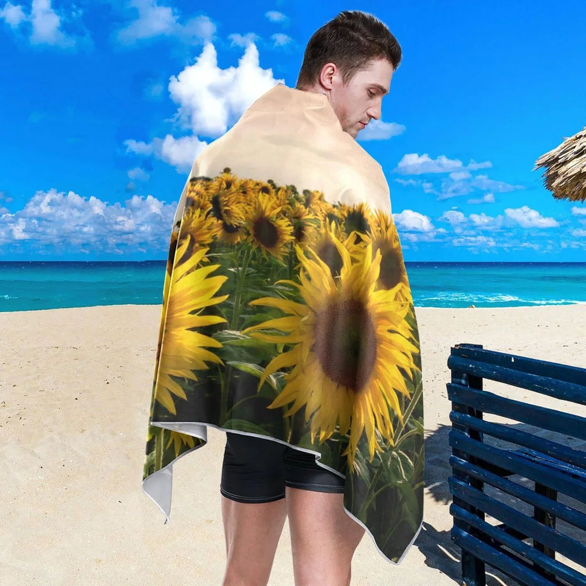 Bestwell Sunflower Field Beach Towel - Lightweight Compact Oversized Travel Towels - Super Absorbent Quick Dry Towel for Swimming Camping Holiday（363）