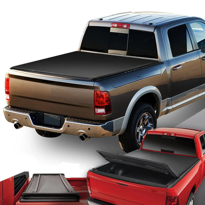 For 2009 to 2022 Dodge Ram 1500 2500 3500 6.5Ft Fleetside Bed Matte Black Soft Top Tri-Fold Adjustable Tonneau wrap Kit