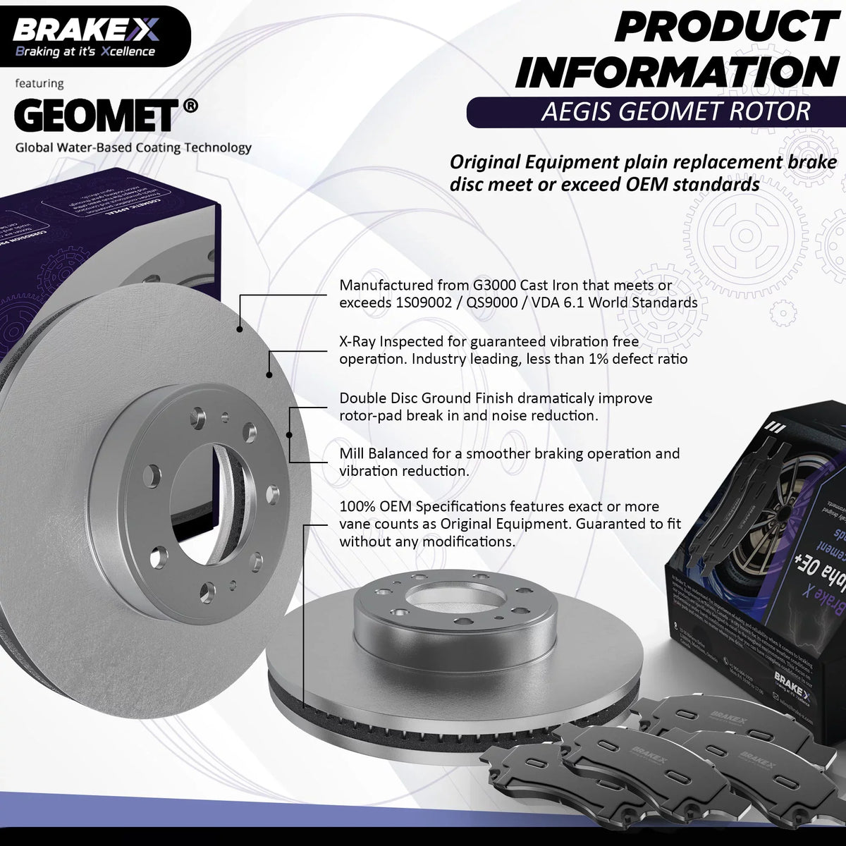[Front] Brake X GEOMET Coated Replacement Disc Rotors and Premium Ceramic Brake Pads Kit | 6 Piece Set | For 1992-1994  Camry 2.2