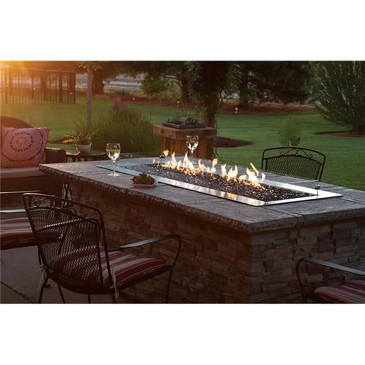 65000 BTU Outdoor Linear Fire Pit Kit with Manual Electronic Ignition, Natural Gas. 60 in