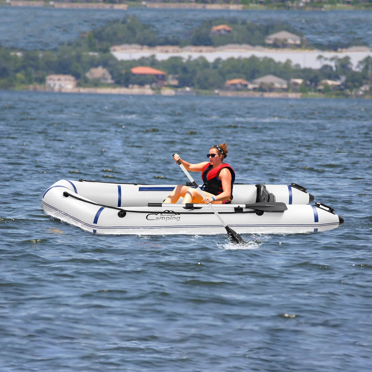 Zimtown 7.5 ft Adult Inflatable Fishing craft, with Oars and Pump, Gray/White