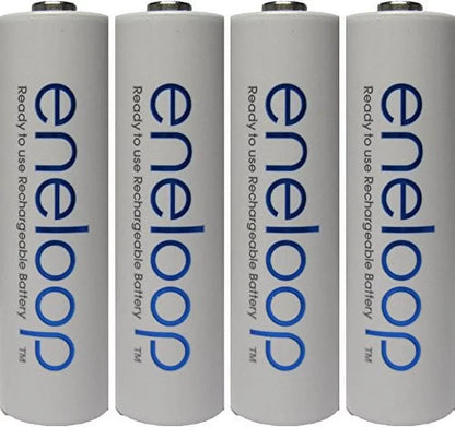 4 Pack Newest Version  Eneloop 4th Generation AA NiMH Pre-charged 2100 Times Rechargeable Batteries + Free Battery Holder
