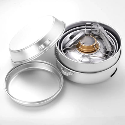 Htovila Camping Stove Kit, 10pcs Camping Pot Pan Stove Set for Cooking Backpacking, Portable Kitchenware for  Adventures