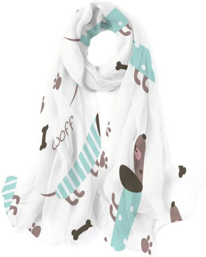Hyjoy Dachshunds And Bones Long Silk Neck Scarf Lightweight Shawl Wrap Scarves for Women Girls