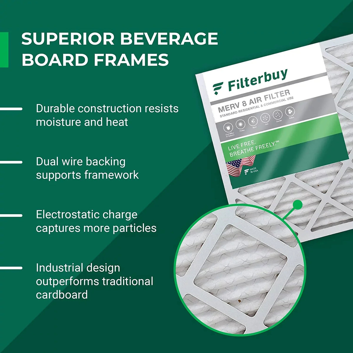 Filterbuy 16x30x1 MERV 8 Pleated HVAC AC Furnace Air Filters (6-Pack)