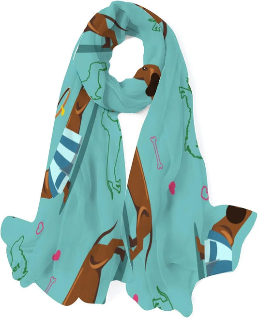 Hyjoy Blue Dachshund Long Silk Neck Scarf Lightweight Shawl Wrap Scarves for Women Girls