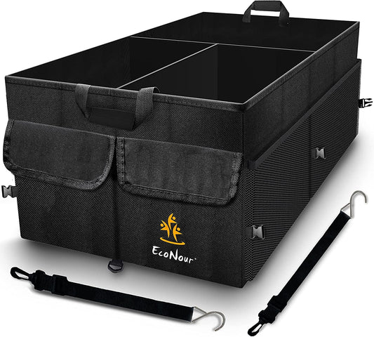 EcoNour Trunk Organizer for Car | Multi Compartment Collapsible Trunk Organizer for Cars and Suv’s | Black