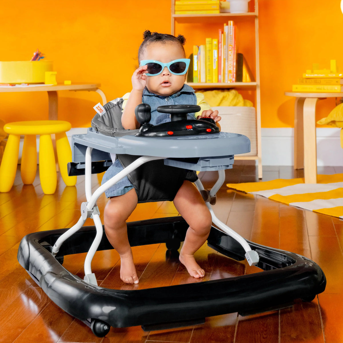 Bronco 4-in-1 Blue Grey Baby Activity Walker with 4 Ways to Play by Bright Starts, Unisex, Newborn +
