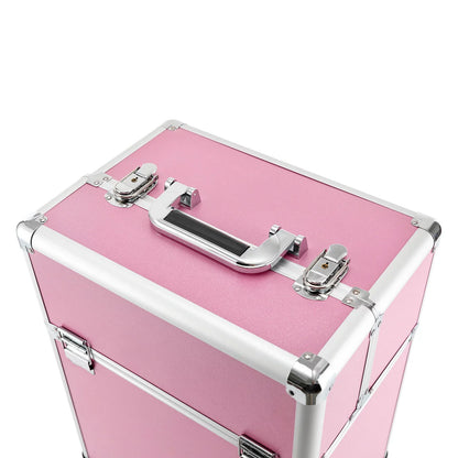 ZhdnBhnos Professional Rolling Extendable Makeup Train Case Cosmetic Trolley Storage Box Organizer (Pink)