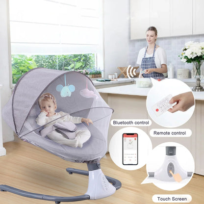 Electric Baby Swing Portable Swing Chair Infant Swing Seat with 4 Speeds and Remote Control, Gray