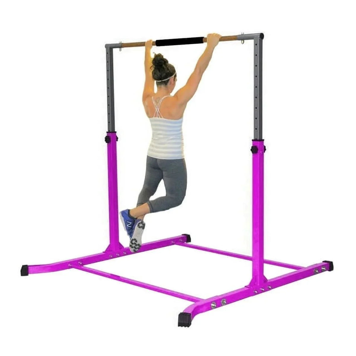 Gymnastics Kip Bar for Junior Training | Adjustable Height 3-5 FT | Cushioned Bar & Curved Legs | Pro-Gymnastics Horizontal Bar - Purple