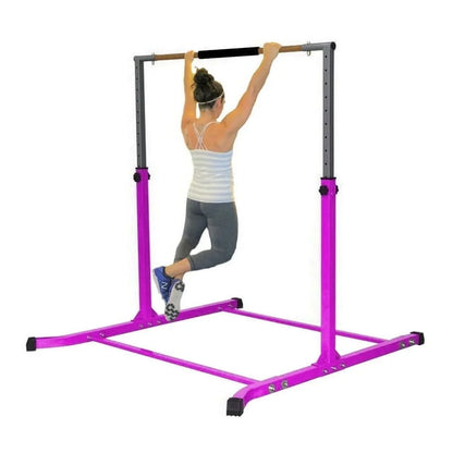 Gymnastics Kip Bar for Junior Training | Adjustable Height 3-5 FT | Cushioned Bar & Curved Legs | Pro-Gymnastics Horizontal Bar - Purple