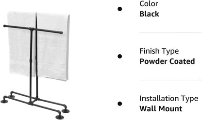 Bathroom Towel Rack, Wall Mounted Industrial Pipe Organizer Holder, Bath Hand Towel Washclothese Storage Holder, RV Camper Organizer Shelf (Black, Standing 40")