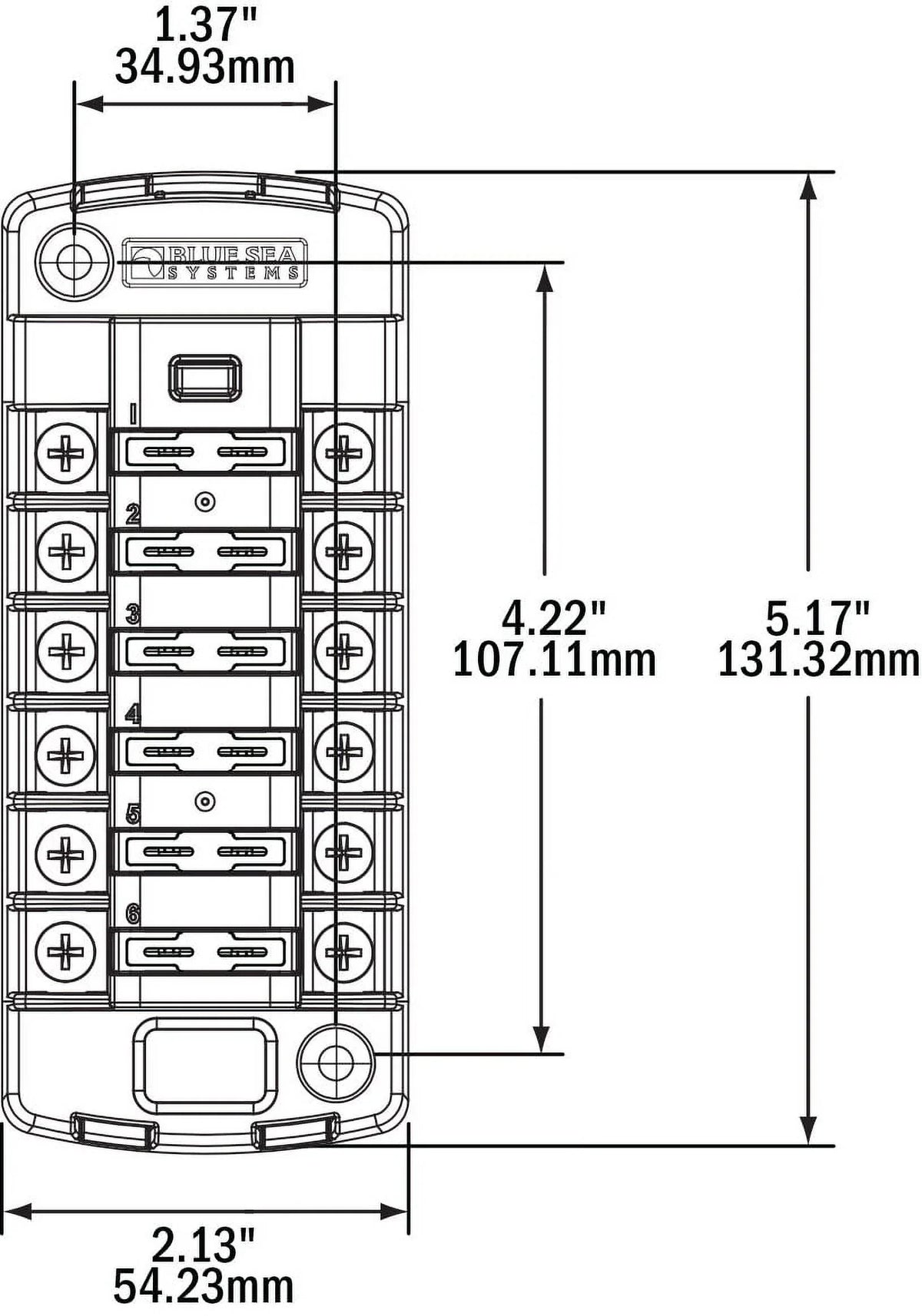 Blue Sea 5037 ST Blade Fuse Block Witho shield - 6 Circuit Independent Witho Negative Bus