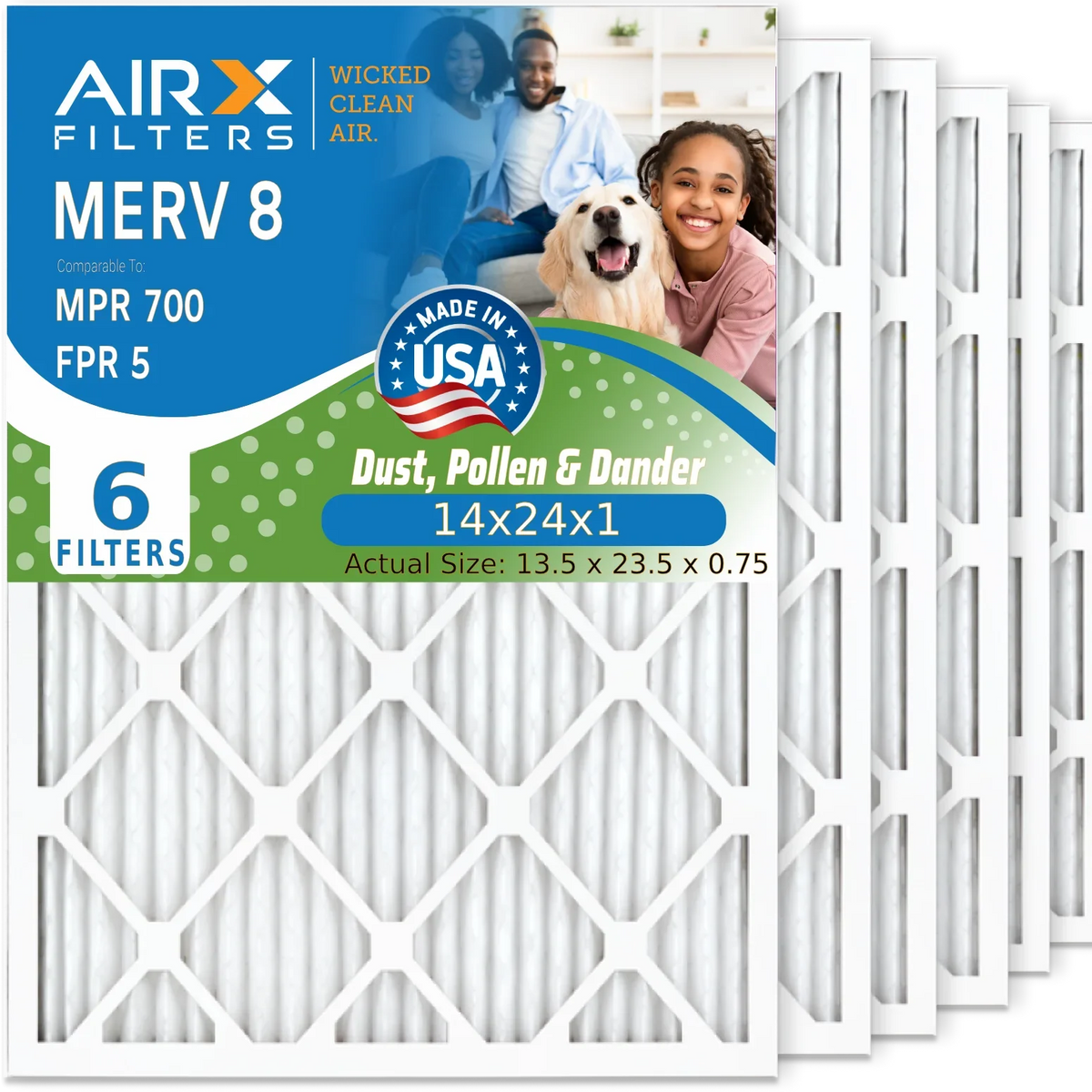 14x24x1 Air Filter MERV 8 Comparable to MPR 700 & FPR 5 Electrostatic Pleated Air Conditioner Filter 6 Pack HVAC AC Premium USA Made 14x24x1 Furnace Filters by AIRX FILTERS WICKED CLEAN AIR.